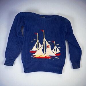 Ralph Lauren Vintage Blue Sailboat Crewneck Sweater Size S
